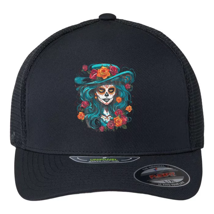 De Los Muertos La Catrina Day of the Dead Flexfit Unipanel Trucker Cap