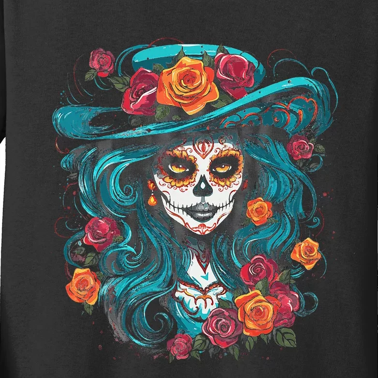 De Los Muertos La Catrina Day of the Dead Kids Long Sleeve Shirt