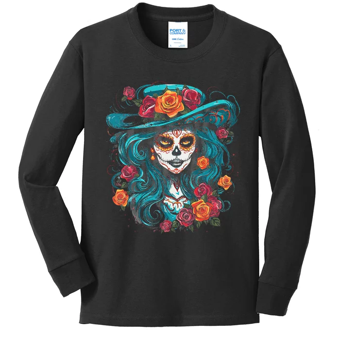 De Los Muertos La Catrina Day of the Dead Kids Long Sleeve Shirt