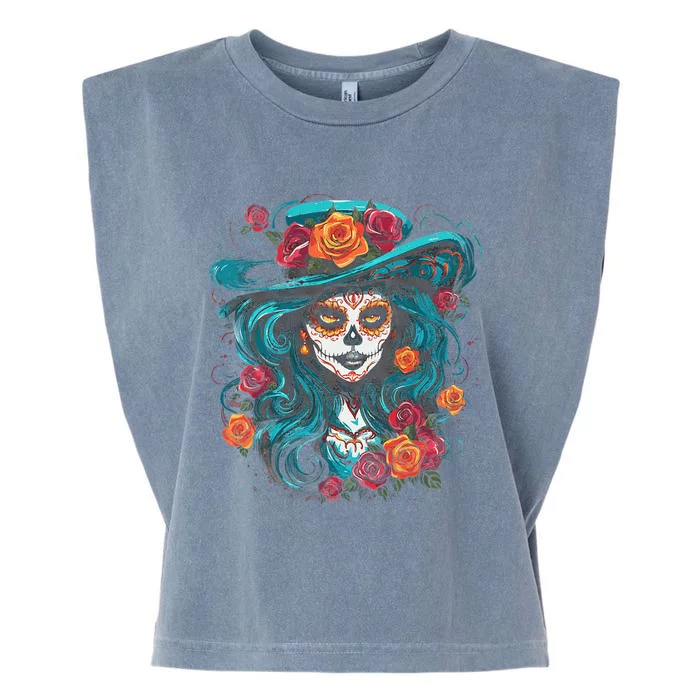 De Los Muertos La Catrina Day of the Dead Garment-Dyed Women's Muscle Tee