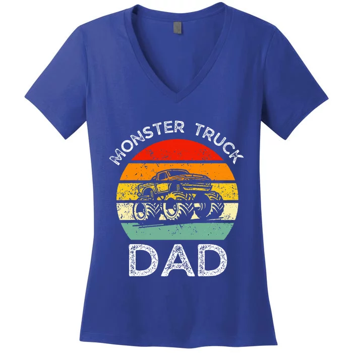 Dads Love Monster Trucks Too Fathers Day Women's V-Neck T-Shirt