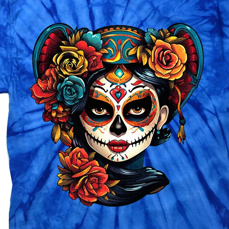 De Los Muertos La Catrina Day of the Dead Sugar Skull Tie-Dye T-Shirt