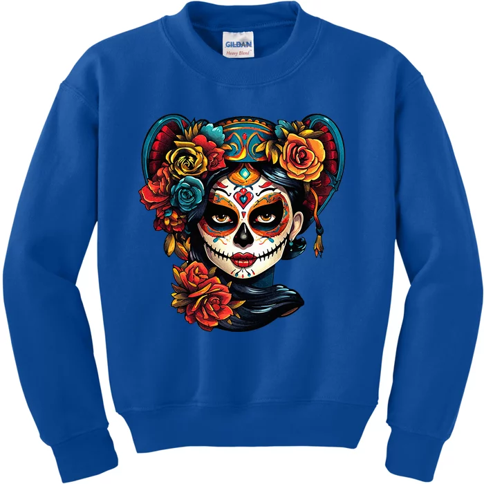 De Los Muertos La Catrina Day of the Dead Sugar Skull Kids Sweatshirt