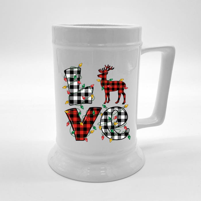 Deer Lovers Matching Christmas Buffalo Plaid Front & Back Beer Stein