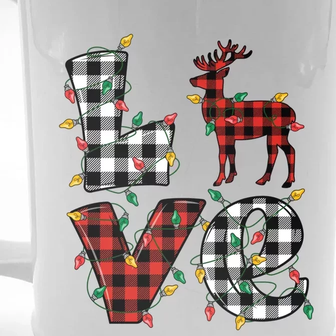 Deer Lovers Matching Christmas Buffalo Plaid Front & Back Beer Stein