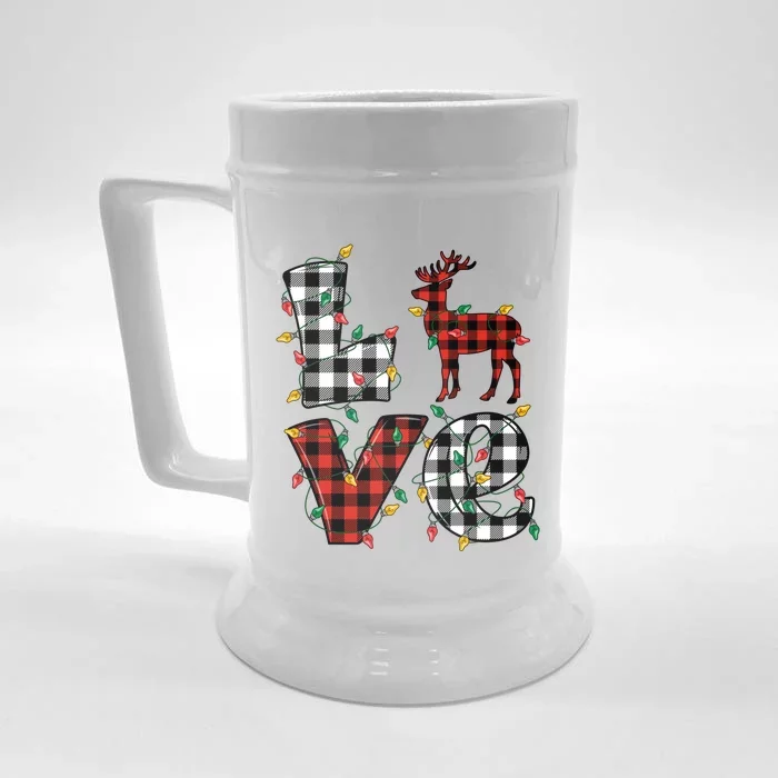 Deer Lovers Matching Christmas Buffalo Plaid Front & Back Beer Stein