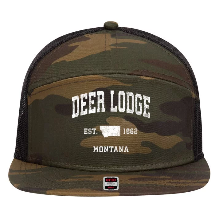 Deer Lodge Montana Mt Vintage Established Athletic Sports Design 7 Panel Mesh Trucker Snapback Hat