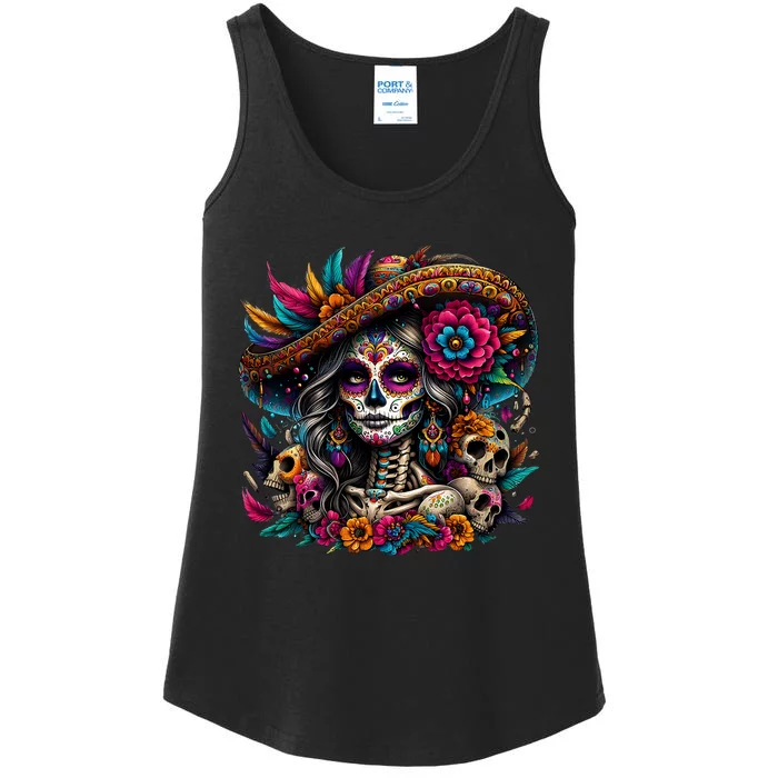 De Los Muertos La Catrina Day Of The Dead Sugar Skull Women Ladies Essential Tank