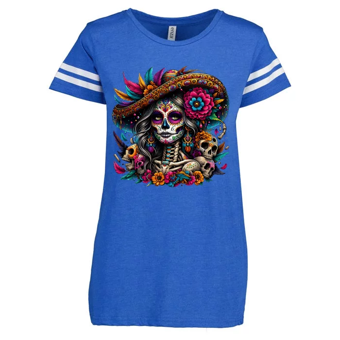 De Los Muertos La Catrina Day Of The Dead Sugar Skull Women Enza Ladies Jersey Football T-Shirt