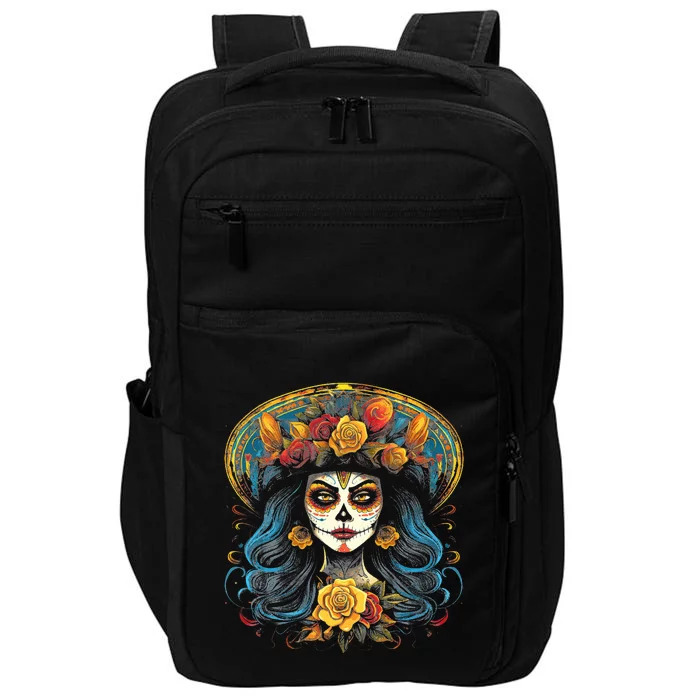 De Los Muertos La Catrina Day of the Dead Sugar Skull Impact Tech Backpack