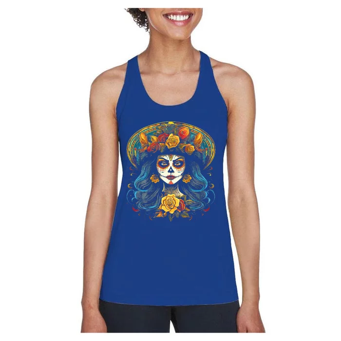 De Los Muertos La Catrina Day of the Dead Sugar Skull Women's Racerback Tank