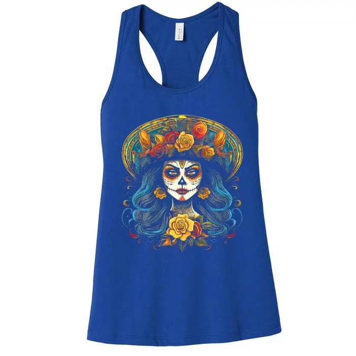 De Los Muertos La Catrina Day of the Dead Sugar Skull Women's Racerback Tank