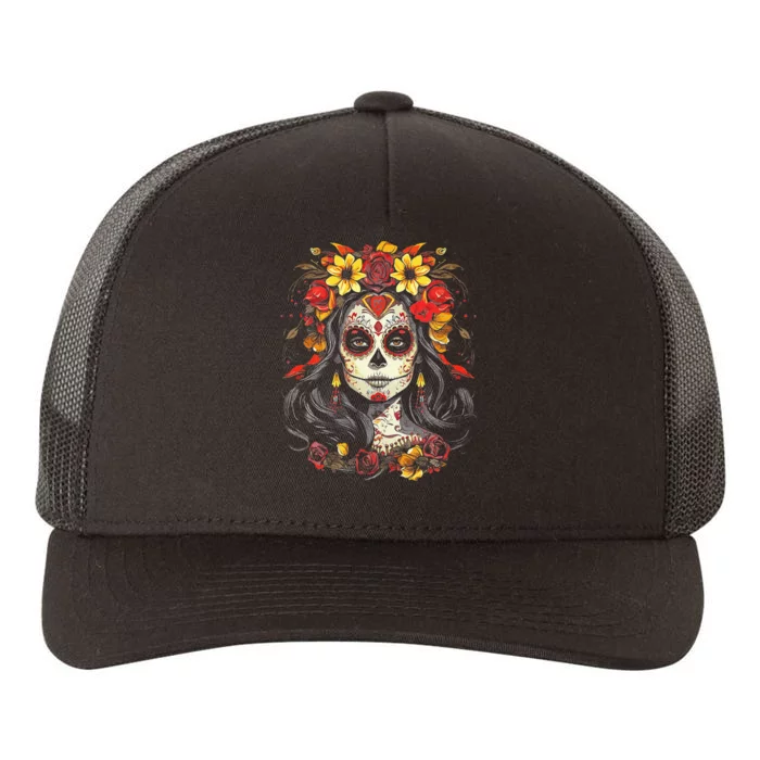 De Los Muertos La Catrina Day of the Dead Sugar Skull Yupoong Adult 5-Panel Trucker Hat