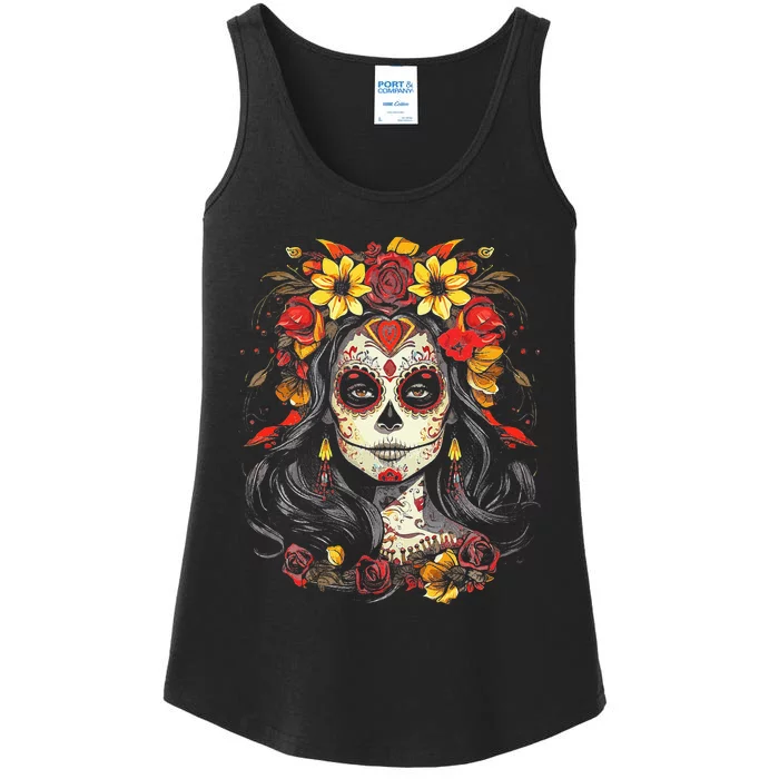 De Los Muertos La Catrina Day of the Dead Sugar Skull Ladies Essential Tank