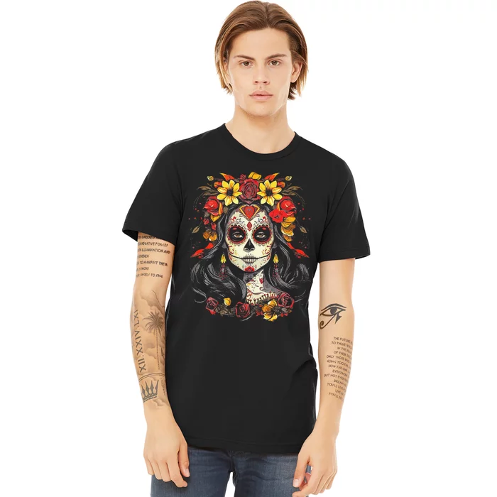 De Los Muertos La Catrina Day of the Dead Sugar Skull Premium T-Shirt