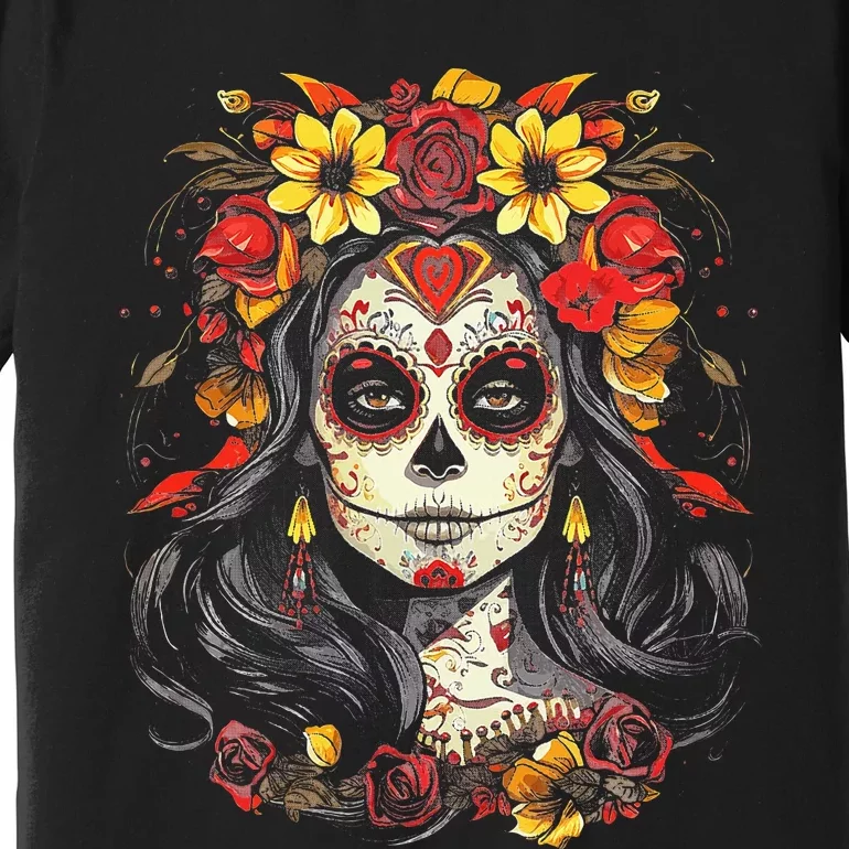 De Los Muertos La Catrina Day of the Dead Sugar Skull Premium T-Shirt