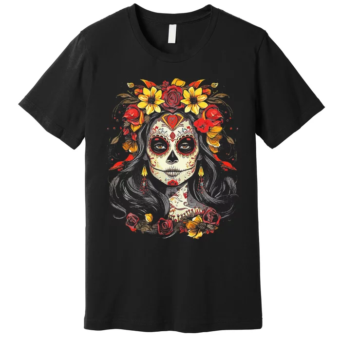 De Los Muertos La Catrina Day of the Dead Sugar Skull Premium T-Shirt