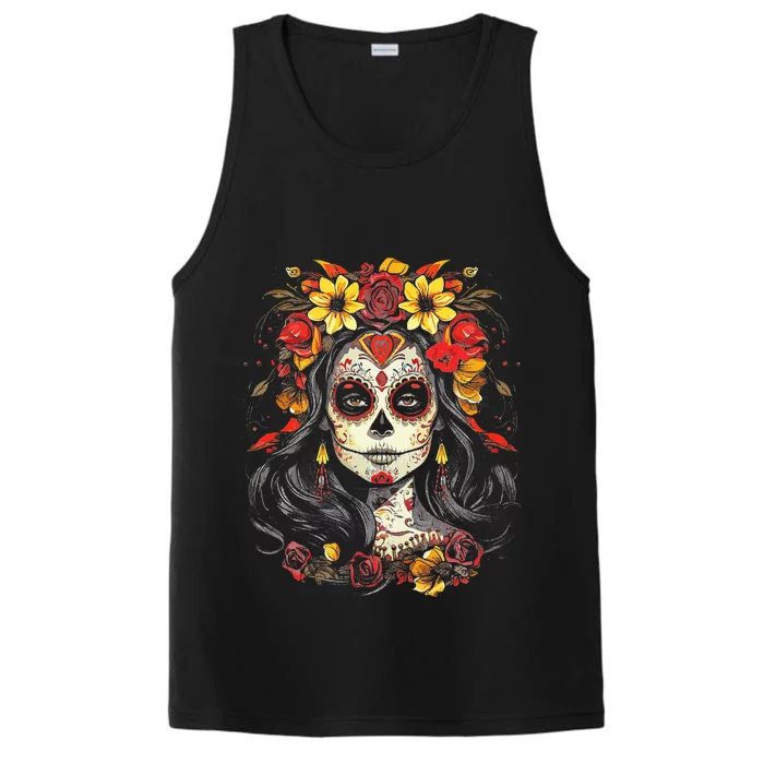 De Los Muertos La Catrina Day of the Dead Sugar Skull Performance Tank