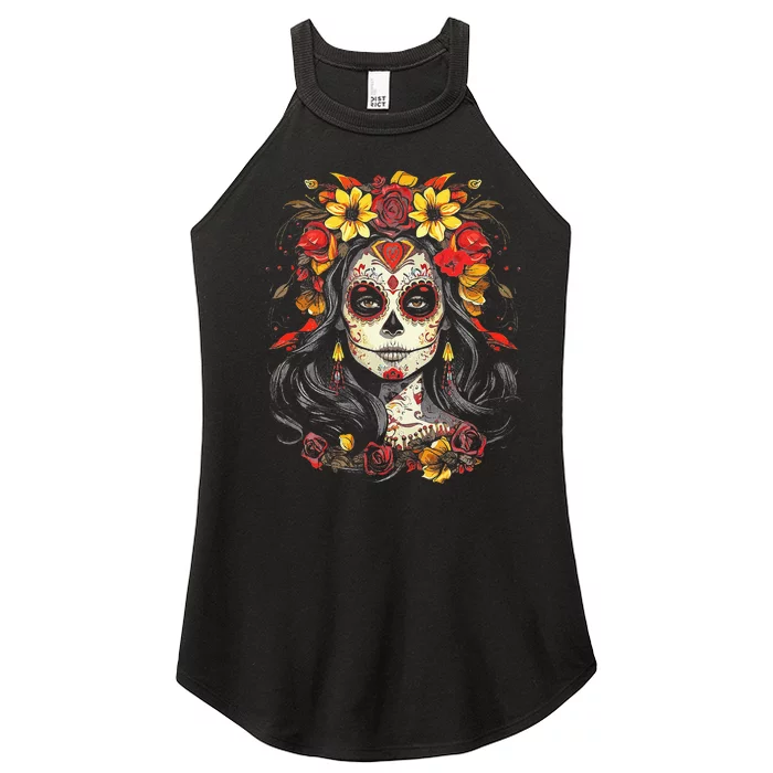 De Los Muertos La Catrina Day of the Dead Sugar Skull Women’s Perfect Tri Rocker Tank