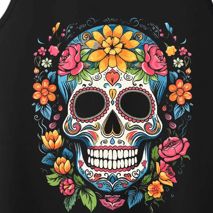 De Los Muertos Day of the Dead Sugar Skull Halloween Performance Tank