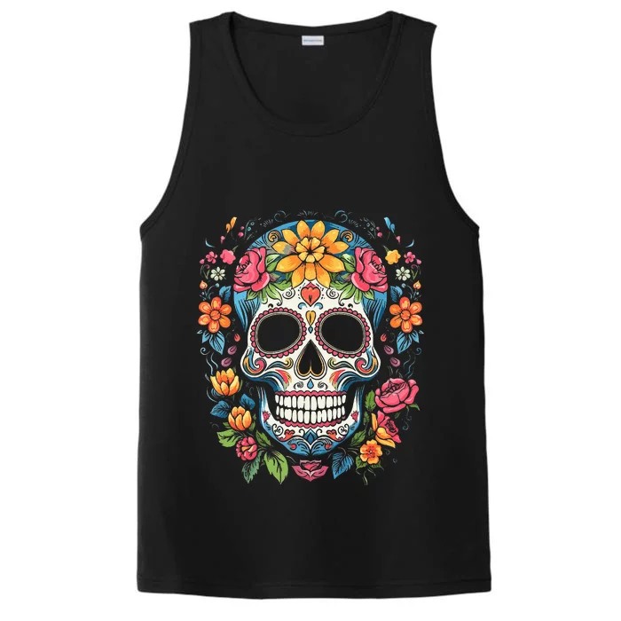 De Los Muertos Day of the Dead Sugar Skull Halloween Performance Tank