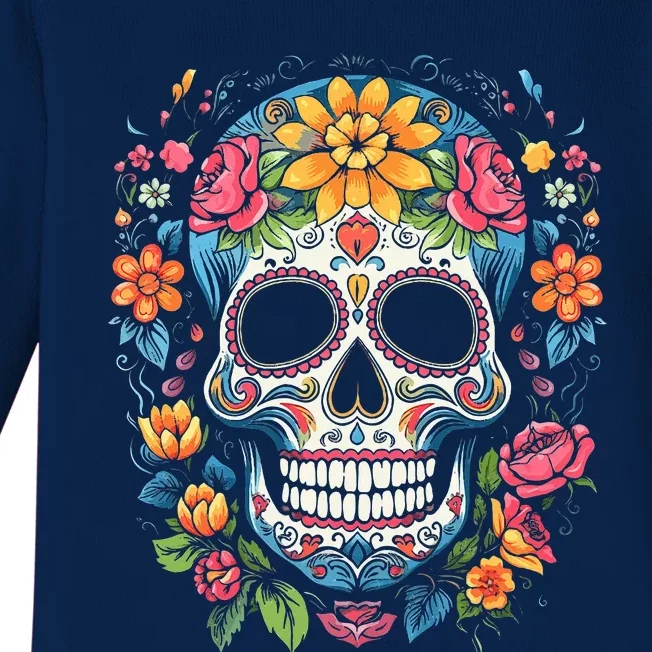 De Los Muertos Day of the Dead Sugar Skull Halloween Baby Long Sleeve Bodysuit