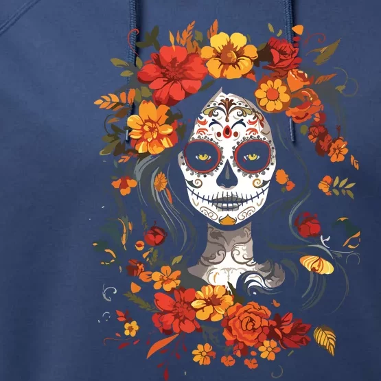 De Los Muertos La Catrina Day Of The Dead Sugar Skull Performance Fleece Hoodie