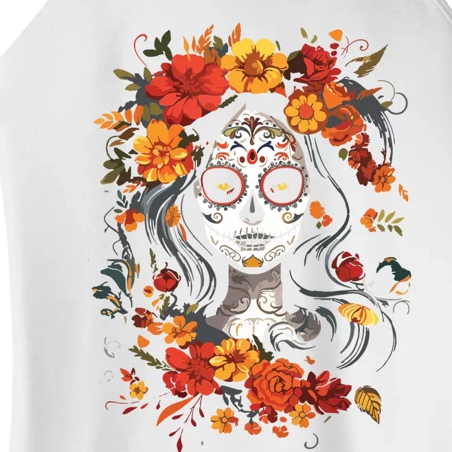 De Los Muertos La Catrina Day Of The Dead Sugar Skull Women’s Perfect Tri Rocker Tank