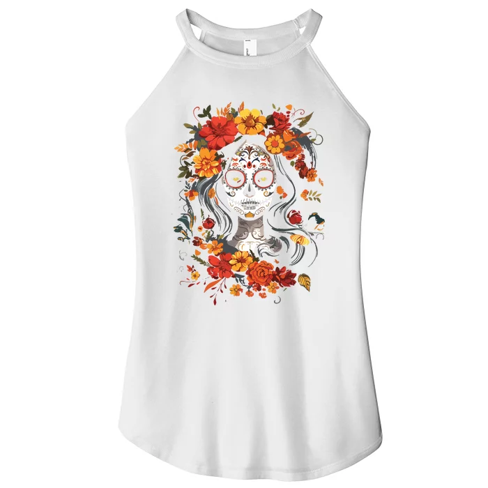 De Los Muertos La Catrina Day Of The Dead Sugar Skull Women’s Perfect Tri Rocker Tank