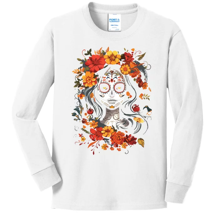 De Los Muertos La Catrina Day Of The Dead Sugar Skull Kids Long Sleeve Shirt