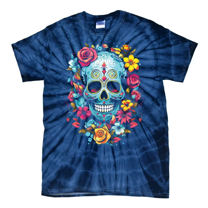 De Los Muertos Day Of The Dead Sugar Skull Halloween Tie-Dye T-Shirt