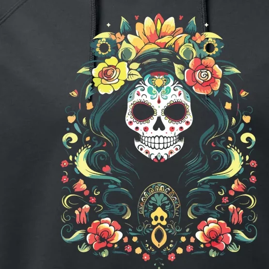 De Los Muertos La Catrina Day Of The Dead Sugar Skull Performance Fleece Hoodie