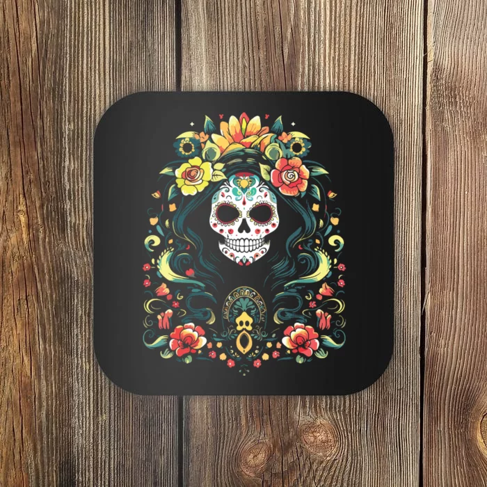 De Los Muertos La Catrina Day Of The Dead Sugar Skull Coaster