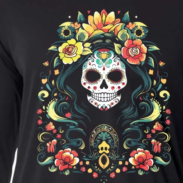 De Los Muertos La Catrina Day Of The Dead Sugar Skull Cooling Performance Long Sleeve Crew