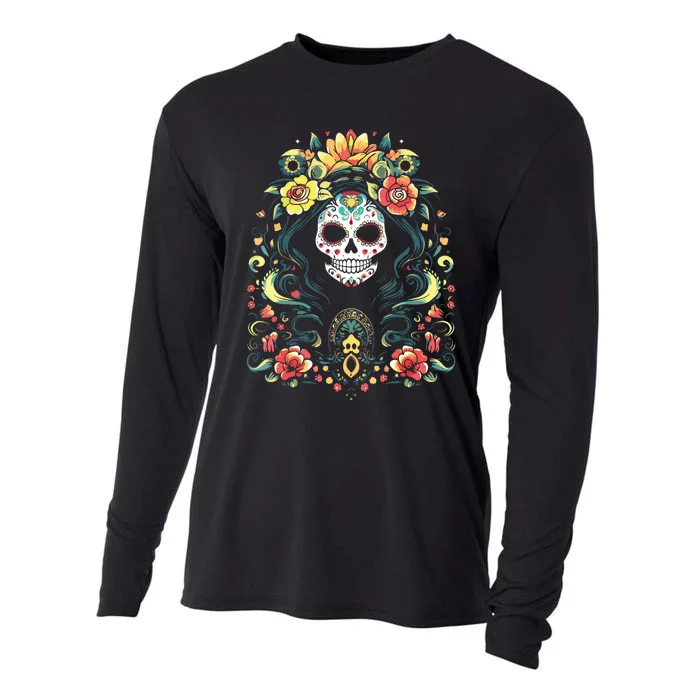 De Los Muertos La Catrina Day Of The Dead Sugar Skull Cooling Performance Long Sleeve Crew