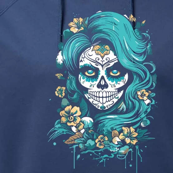 De Los Muertos La Catrina Day Of The Dead Sugar Skull Performance Fleece Hoodie