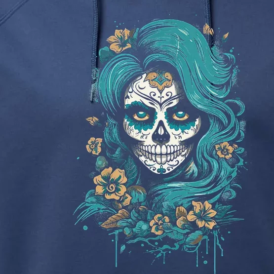 De Los Muertos La Catrina Day Of The Dead Sugar Skull Performance Fleece Hoodie