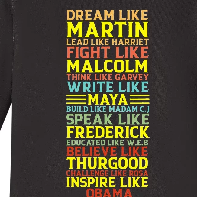 Dream Like Martin Inspirational Black History Influential Baby Long Sleeve Bodysuit