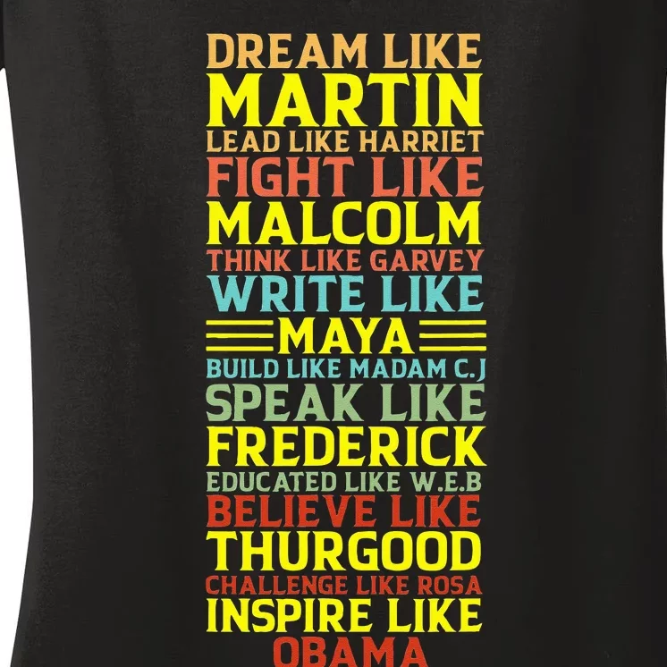 Dream Like Martin Inspirational Black History Influential Women's V-Neck T-Shirt