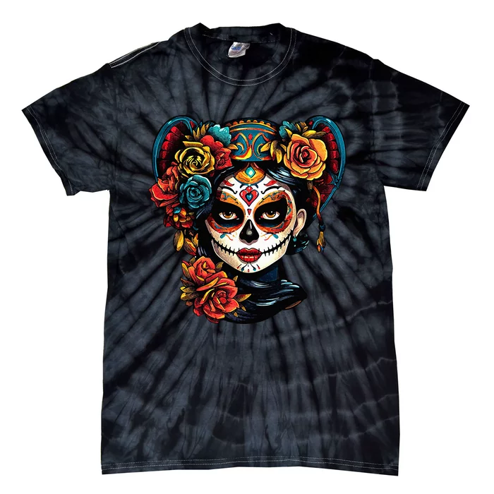 De Los Muertos La Catrina Day of the Dead Sugar Skull Tie-Dye T-Shirt