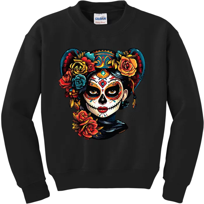 De Los Muertos La Catrina Day of the Dead Sugar Skull Kids Sweatshirt