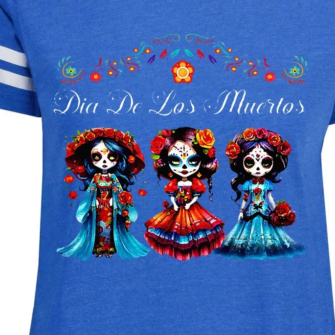 De Los Muertos La Catrina Day of the Dead Sugar Skull Enza Ladies Jersey Football T-Shirt