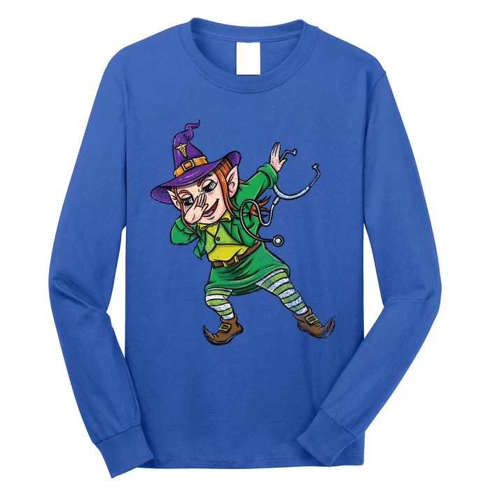 Dabbing Leprechaun Nurse Vintage Funny Gift Long Sleeve Shirt