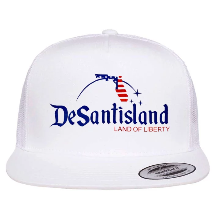 Desantisland Land Of Liberty Florida American Flag Flat Bill Trucker Hat