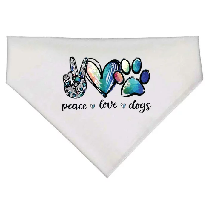 Dog Lover Peace Love Dogs Puppy Paw USA-Made Doggie Bandana