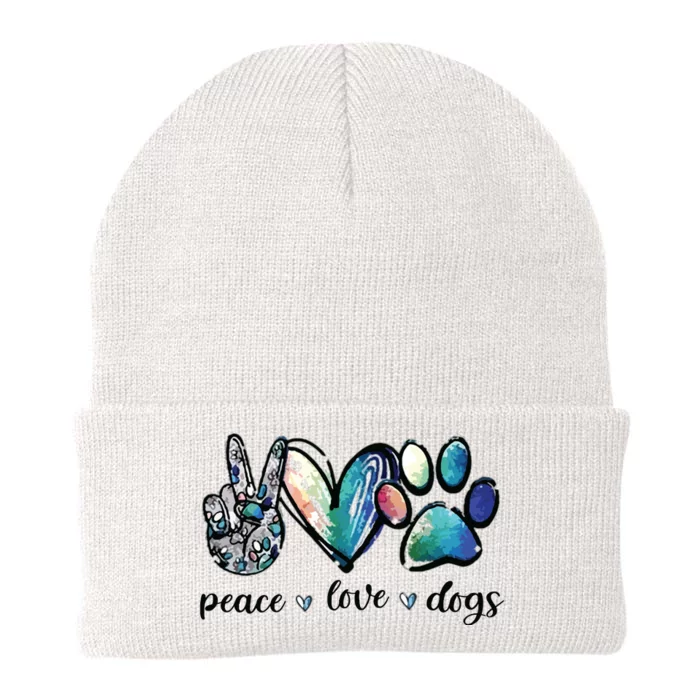 Dog Lover Peace Love Dogs Puppy Paw Knit Cap Winter Beanie