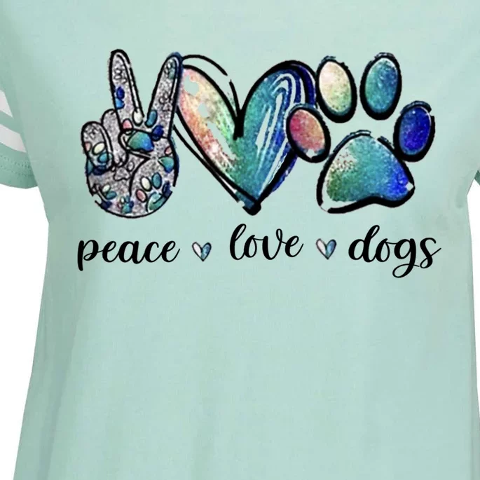 Dog Lover Peace Love Dogs Puppy Paw Enza Ladies Jersey Football T-Shirt