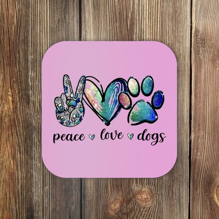 Dog Lover Peace Love Dogs Puppy Paw Coaster