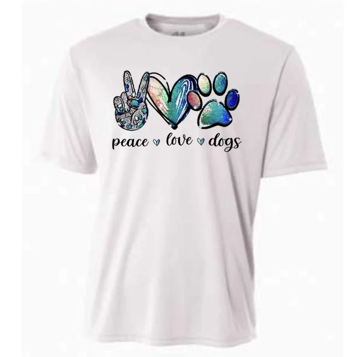 Dog Lover Peace Love Dogs Puppy Paw Cooling Performance Crew T-Shirt