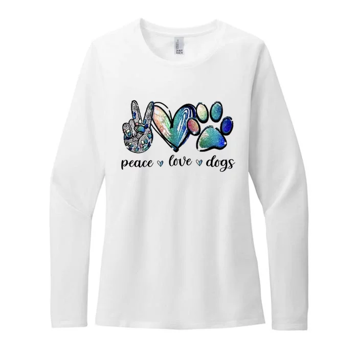 Dog Lover Peace Love Dogs Puppy Paw Womens CVC Long Sleeve Shirt